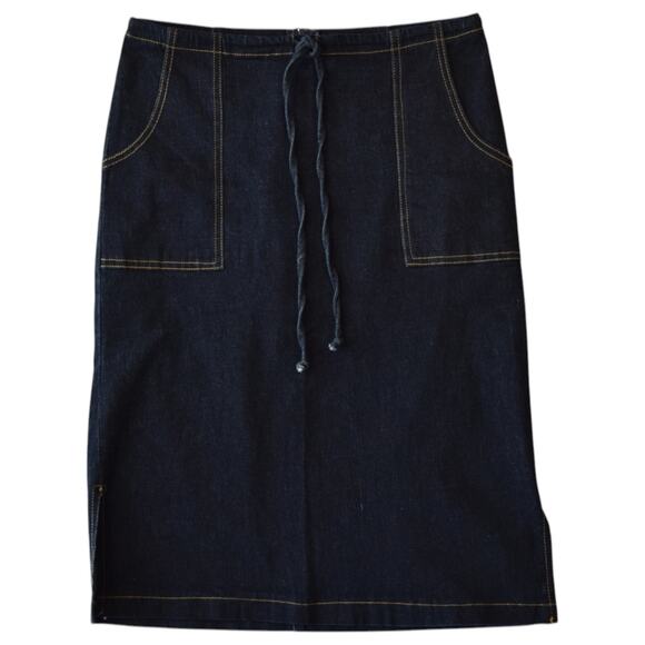 Vintage Y2K Dark Blue Denim Pencil Midi Skirt Size Small - Picture 1 of 6